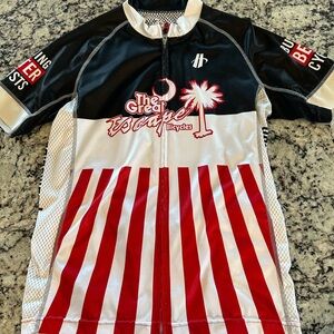Hincapie Black and White Cycling Jersey with Red Stripes